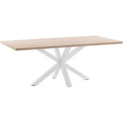 Kave Home - Table De Salle à Manger Argo Rectangulaire 180 X 100 Cm En Mélamine Et Pieds En Acier Blanc - Naturel