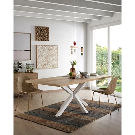 Kave Home - Table De Salle à Manger Argo Rectangulaire 180 X 100 Cm En Mélamine Et Pieds En Acier Blanc - Naturel 5 Kave Home - Table De Salle à Manger Argo Rectangulaire 180 X 100 Cm En Mélamine Et Pieds En Acier Blanc - Naturel – Image 3
