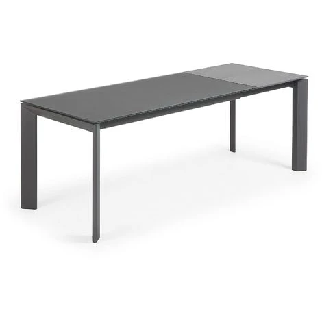 Kave Home - Table De Salle à Manger Extensible Axis Rectangulaire 160 (220) X 90 Cm Graphite En Verre Avec Pieds En Acier Graphite - Gris 4 Kave Home - Table De Salle à Manger Extensible Axis Rectangulaire 160 (220) X 90 Cm Graphite En Verre Avec Pieds En Acier Graphite - Gris – Image 2