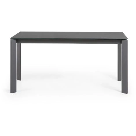 Kave Home - Table De Salle à Manger Extensible Axis Rectangulaire 160 (220) X 90 Cm Graphite En Verre Avec Pieds En Acier Graphite - Gris 5 Kave Home - Table De Salle à Manger Extensible Axis Rectangulaire 160 (220) X 90 Cm Graphite En Verre Avec Pieds En Acier Graphite - Gris – Image 3