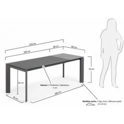 Kave Home - Table De Salle à Manger Extensible Axis Rectangulaire 160 (220) X 90 Cm Graphite En Verre Avec Pieds En Acier Graphite - Gris 9 Kave Home - Table De Salle à Manger Extensible Axis Rectangulaire 160 (220) X 90 Cm Graphite En Verre Avec Pieds En Acier Graphite - Gris -KAVE HOME Soldes 2022 12371484 4