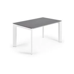 Kave Home - Table De Salle à Manger Extensible Axis Rectangulaire 140 (200) X 90 Cm En Porcelaine Vulcano Ro Avec Pieds En Acier Blanc - Gris