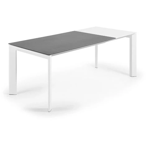 Kave Home - Table De Salle à Manger Extensible Axis Rectangulaire 140 (200) X 90 Cm En Porcelaine Vulcano Ro Avec Pieds En Acier Blanc - Gris 4 Kave Home - Table De Salle à Manger Extensible Axis Rectangulaire 140 (200) X 90 Cm En Porcelaine Vulcano Ro Avec Pieds En Acier Blanc - Gris – Image 2