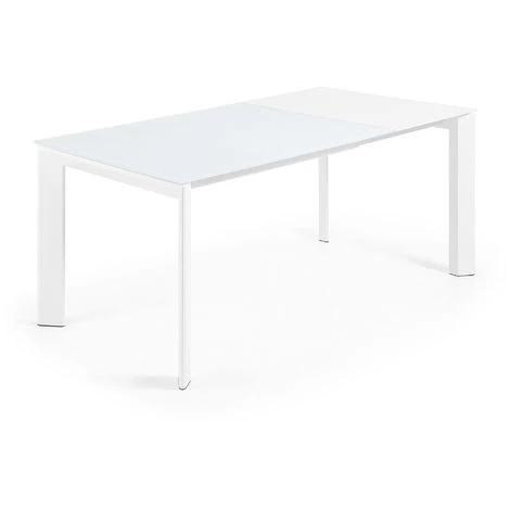 Kave Home - Table De Salle à Manger Extensible Axis Rectangulaire 120 (180) X 80 Cm Blanche En Verre Et Pieds En Acier Blanc - Blanc 4 Kave Home - Table De Salle à Manger Extensible Axis Rectangulaire 120 (180) X 80 Cm Blanche En Verre Et Pieds En Acier Blanc - Blanc – Image 2