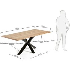 Kave Home - Table De Salle à Manger Argo Rectangulaire 220 X 100 Cm En Bois De Chêne Et Pieds En Acier Noir - Naturel -KAVE HOME Soldes 2022 12371534 3