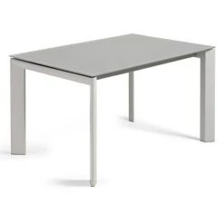 Kave Home - Table De Salle à Manger Extensible Axis Rectangulaire 140 (200) X 90 Cm Gris En Verre Avec Pieds En Acier Gris - Gris