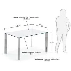 Kave Home - Table De Salle à Manger Spot Rectangulaire 142 X 92 Cm En Verre Et Pieds En Acier - Transparent -KAVE HOME Soldes 2022 12371563 3