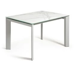 Kave Home - Table De Salle à Manger Extensible Axis Rectangulaire 120 (180) X 80 Cm En Porcelaine Kalos Blanc Avec Pieds En Acier Blanc - Blanc