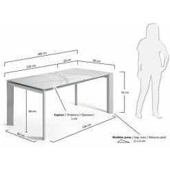 Kave Home - Table De Salle à Manger Extensible Axis Rectangulaire 120 (180) X 80 Cm En Porcelaine Kalos Blanc Avec Pieds En Acier Blanc - Blanc -KAVE HOME Soldes 2022 12371577 4