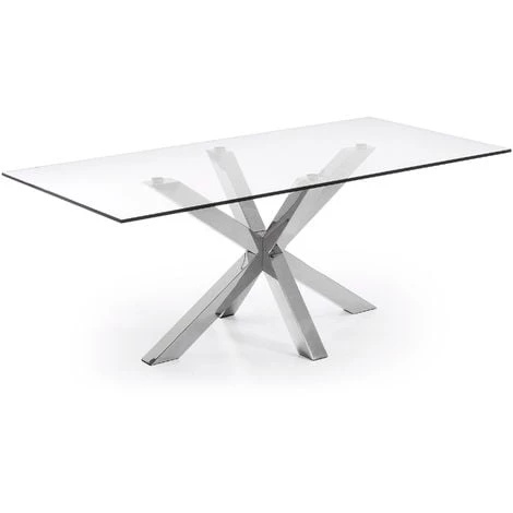 Kave Home - Table De Salle à Manger Argo Rectangulaire 200 X 100 Cm En Verre Et Pieds En Acier Inoxydable - Transparent 3 Kave Home - Table De Salle à Manger Argo Rectangulaire 200 X 100 Cm En Verre Et Pieds En Acier Inoxydable - Transparent