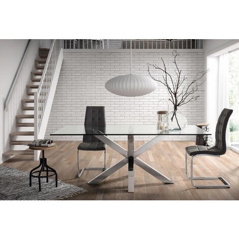 Kave Home - Table De Salle à Manger Argo Rectangulaire 200 X 100 Cm En Verre Et Pieds En Acier Inoxydable - Transparent 5 Kave Home - Table De Salle à Manger Argo Rectangulaire 200 X 100 Cm En Verre Et Pieds En Acier Inoxydable - Transparent – Image 3