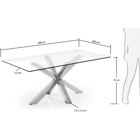 Kave Home - Table De Salle à Manger Argo Rectangulaire 200 X 100 Cm En Verre Et Pieds En Acier Inoxydable - Transparent 6 Kave Home - Table De Salle à Manger Argo Rectangulaire 200 X 100 Cm En Verre Et Pieds En Acier Inoxydable - Transparent – Image 4