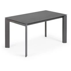 Kave Home - Table De Salle à Manger Extensible Axis Rectangulaire 140 (200) X 90 Cm En Porcelaine Vulcano Ro Avec Pieds En Acier Graphite - Gris