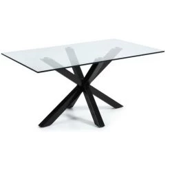 Kave Home - Table De Salle à Manger Argo Rectangulaire 180 X 100 Cm En Verre Et Pieds En Acier Noir - Transparent