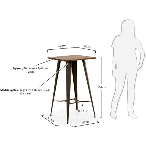 Kave Home - Table Haute De Salle à Manger Malira 60 X 60 Cm En Bois Avec Structure En Acier Graphite - Noir 6 Kave Home - Table Haute De Salle à Manger Malira 60 X 60 Cm En Bois Avec Structure En Acier Graphite - Noir – Image 4