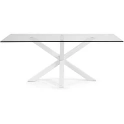 Kave Home - Table De Salle à Manger Argo Rectangulaire 200 X 100 Cm En Verre Et Pieds En Acier Blanc - Transparent -KAVE HOME Soldes 2022 12371600 2