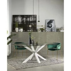 Kave Home - Table De Salle à Manger Argo Rectangulaire 200 X 100 Cm En Verre Et Pieds En Acier Blanc - Transparent -KAVE HOME Soldes 2022 12371600 3
