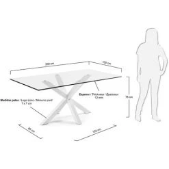 Kave Home - Table De Salle à Manger Argo Rectangulaire 200 X 100 Cm En Verre Et Pieds En Acier Blanc - Transparent -KAVE HOME Soldes 2022 12371600 4