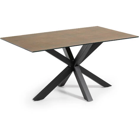 Kave Home - Table De Salle à Manger Argo Rectangulaire 160 X 90 Cm En Porcelaine Iron Corten Et Pieds En Acier Noir - Marron 3 Kave Home - Table De Salle à Manger Argo Rectangulaire 160 X 90 Cm En Porcelaine Iron Corten Et Pieds En Acier Noir - Marron