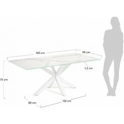 Kave Home - Table De Salle à Manger Argo Rectangulaire 160 X 90 Cm En Porcelaine Kalos Blanc Et Pieds En Acier Blanc - Blanc -KAVE HOME Soldes 2022 12371616 3