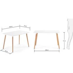 Kave Home - Table De Salle à Manger Wad Rectangulaire 120 X 75 Cm Blanc Avec Pieds En Bois De Hêtre - Blanc -KAVE HOME Soldes 2022 12371623 4