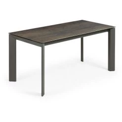Kave Home - Table De Salle à Manger Extensible Axis Rectangulaire 160 (220) X 90 Cm En Porcelaine Iron Moss Avec Pieds En Acier Graphite - Marron