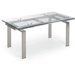 Kave Home - Table De Salle à Manger Extensible Nara Rectangulaire 160 (240) X 85 Cm En Verre Et Pieds En Acier Inoxydable - Transparent