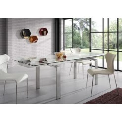 Kave Home - Table De Salle à Manger Extensible Nara Rectangulaire 160 (240) X 85 Cm En Verre Et Pieds En Acier Inoxydable - Transparent -KAVE HOME Soldes 2022 12371650 4