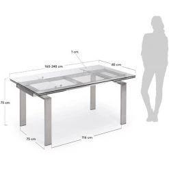 Kave Home - Table De Salle à Manger Extensible Nara Rectangulaire 160 (240) X 85 Cm En Verre Et Pieds En Acier Inoxydable - Transparent -KAVE HOME Soldes 2022 12371650 5