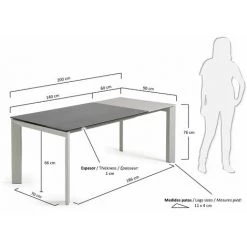 Kave Home - Table De Salle à Manger Extensible Axis Rectangulaire 140 (200) X 90 Cm En Porcelaine Vulcano Ro Avec Pieds En Acier Gris - Gris -KAVE HOME Soldes 2022 12371653 4
