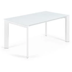 Kave Home - Table De Salle à Manger Extensible Axis Rectangulaire 160 (220) X 90 Cm Blanche En Verre Et Pieds En Acier Blanc - Blanc