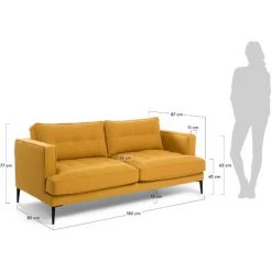 Kave Home - Canapé Tanya 3 Places Moutarde Avec Accoudoirs Et Pieds En Acier Noir - Moutarde -KAVE HOME Soldes 2022 12371725 3
