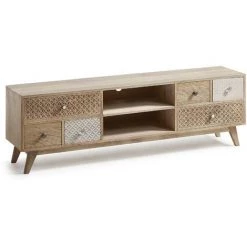Kave Home - Meuble TV Hoob 160 X 51 Cm à 6 Tiroirs En Bois Massif De Manguier - Naturel