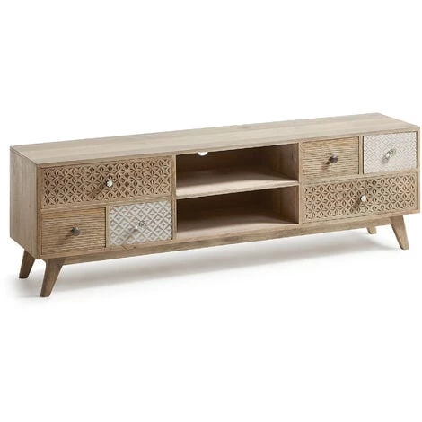 Kave Home - Meuble TV Hoob 160 X 51 Cm à 6 Tiroirs En Bois Massif De Manguier - Naturel 3 Kave Home - Meuble TV Hoob 160 X 51 Cm à 6 Tiroirs En Bois Massif De Manguier - Naturel