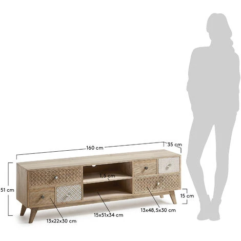 Kave Home - Meuble TV Hoob 160 X 51 Cm à 6 Tiroirs En Bois Massif De Manguier - Naturel 6 Kave Home - Meuble TV Hoob 160 X 51 Cm à 6 Tiroirs En Bois Massif De Manguier - Naturel – Image 4
