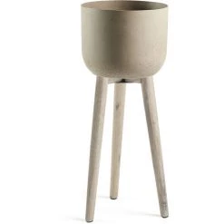 Kave Home - Cache-pot Merida En Ciment Avec Pieds En Bois D'acacia Massif Pour Usage Intérieur Ou Extérieur - Marron