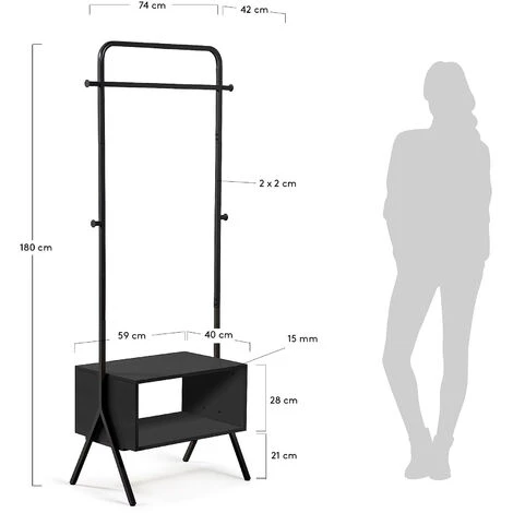 Kave Home - Portemanteau Celsie Noir 74 X 180 cm En Acier Avec étagère - Noir 6 Kave Home - Portemanteau Celsie Noir 74 X 180 cm En Acier Avec étagère - Noir – Image 4