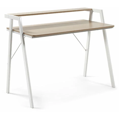 Kave Home - Bureau Aarhus Rectangulaire 110 X 60 Cm Avec Plateau En Acier Effet Bois, Structure En Acier Blanc Et étagère - Naturel 3 Kave Home - Bureau Aarhus Rectangulaire 110 X 60 Cm Avec Plateau En Acier Effet Bois, Structure En Acier Blanc Et étagère - Naturel