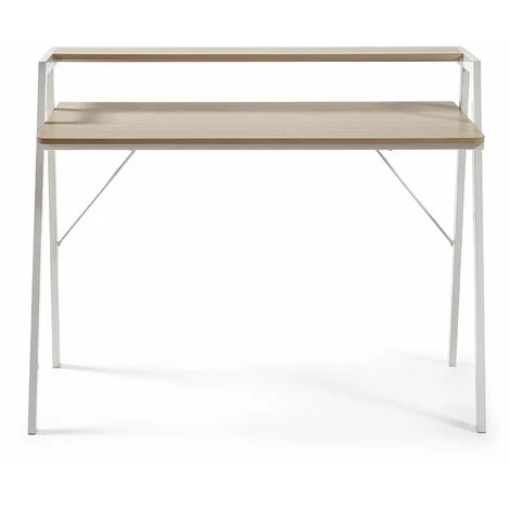 Kave Home - Bureau Aarhus Rectangulaire 110 X 60 Cm Avec Plateau En Acier Effet Bois, Structure En Acier Blanc Et étagère - Naturel 4 Kave Home - Bureau Aarhus Rectangulaire 110 X 60 Cm Avec Plateau En Acier Effet Bois, Structure En Acier Blanc Et étagère - Naturel – Image 2