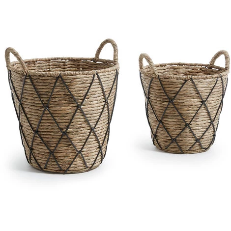 Kave Home - Set De 2 Paniers Mast En Jacinthe D'eau Naturelle Avec Détail En Plastique Noir. - Naturel 3 Kave Home - Set De 2 Paniers Mast En Jacinthe D'eau Naturelle Avec Détail En Plastique Noir. - Naturel