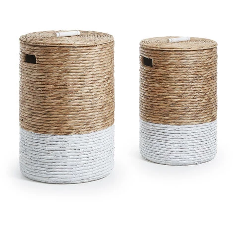 Kave Home - Lot De 2 Paniers à Linge Mast Naturel Et Blanc En Jacinthe D'eau - Naturel 3 Kave Home - Lot De 2 Paniers à Linge Mast Naturel Et Blanc En Jacinthe D'eau - Naturel