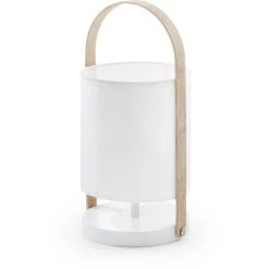 Kave Home - Lampe De Table Zayma Blanche De 100% Coton Et Anse En Bois - Blanc