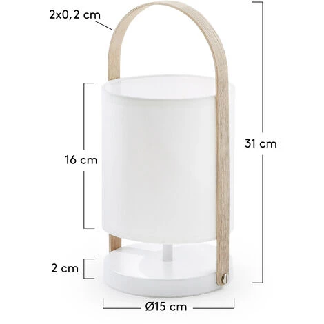 Kave Home - Lampe De Table Zayma Blanche De 100% Coton Et Anse En Bois - Blanc 5 Kave Home - Lampe De Table Zayma Blanche De 100% Coton Et Anse En Bois - Blanc – Image 3