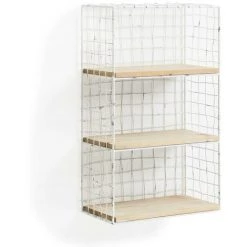 Kave Home - Étagère Murale Deland Rectangulaire 50 X 30 Cm En Acier Blanc à 3 étagères En Bois De Sapin - Blanc