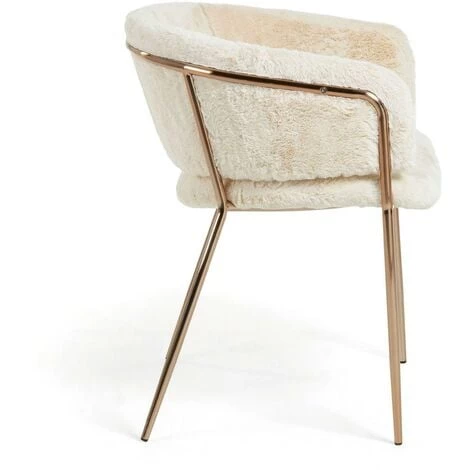 Kave Home - Chaise Runnie Fausse Fourrure Blanche Et Pieds En Acier Finition Cuivre - Blanc 4 Kave Home - Chaise Runnie Fausse Fourrure Blanche Et Pieds En Acier Finition Cuivre - Blanc – Image 2