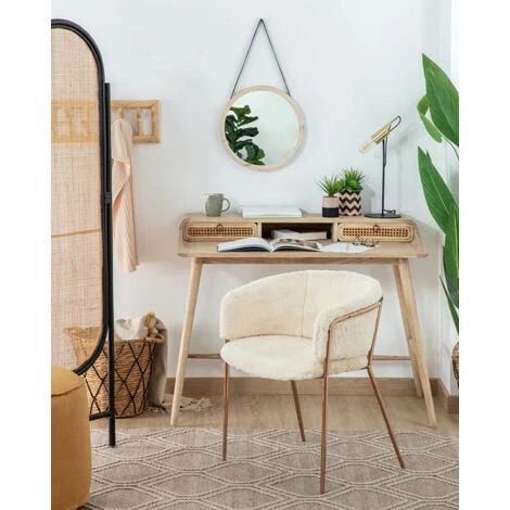 Kave Home - Chaise Runnie Fausse Fourrure Blanche Et Pieds En Acier Finition Cuivre - Blanc 6 Kave Home - Chaise Runnie Fausse Fourrure Blanche Et Pieds En Acier Finition Cuivre - Blanc – Image 4