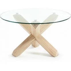 Kave Home - Table Basse Lotus Ø 65 Cm Verre Et Pieds En Chêne Massif - Naturel