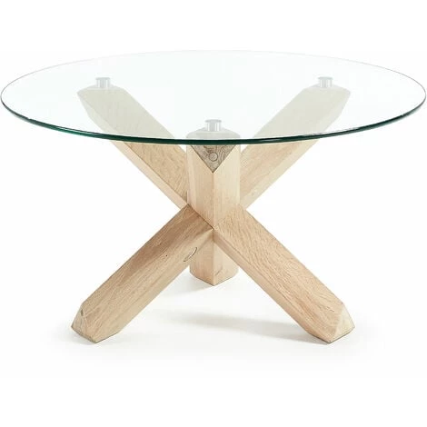 Kave Home - Table Basse Lotus Ø 65 Cm Verre Et Pieds En Chêne Massif - Naturel 3 Kave Home - Table Basse Lotus Ø 65 Cm Verre Et Pieds En Chêne Massif - Naturel