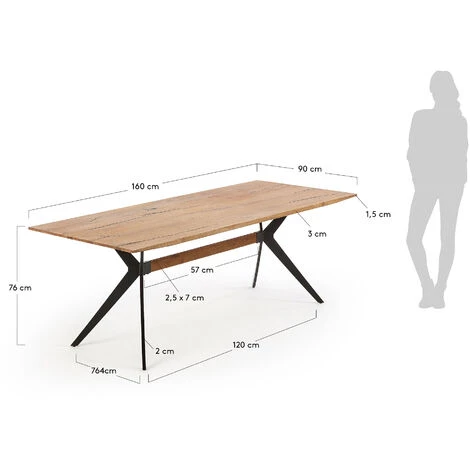 Kave Home - Table Amethyst Placage De Chêne Effet Vieilli Et Pieds En Acier Finition Noire 160 X 90 Cm - Naturel 6 Kave Home - Table Amethyst Placage De Chêne Effet Vieilli Et Pieds En Acier Finition Noire 160 X 90 Cm - Naturel – Image 4