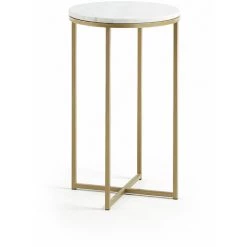 Kave Home - Table D'appoint Sheffield En Marbre Blanc Et Pieds En Acier Finition Dorée Ø 43 Cm - Blanc